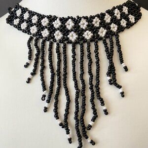 Vintage Bead choker /Southwest style necklace /  Black white beads necklace